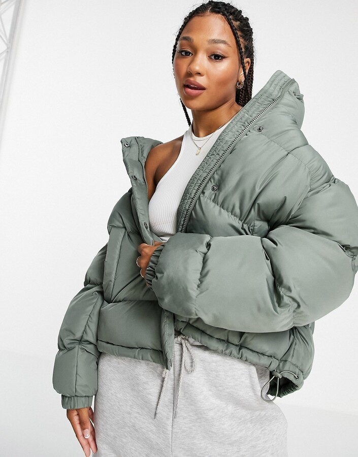 womens khaki long puffer coat