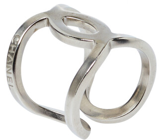Chanel Brushed Silver Tone CC Open Cuff Ring Size EU 53 - ShopStyle