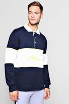 Thumbnail for your product : boohoo Neon MAN Signature Colour Block Rugby Polo