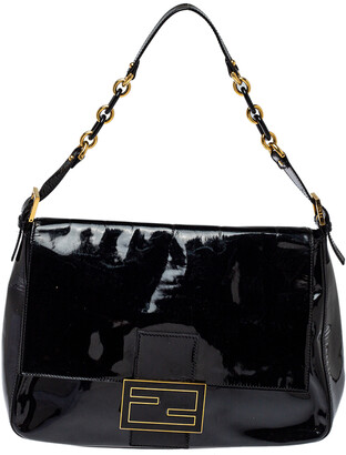 Fendi Black Patent Leather Large Mamma Forever Flap Shoulder Bag