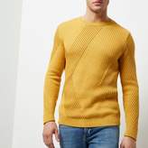 Thumbnail for your product : River Island Mens Mustard yellow ribbed panel slim fit jumper