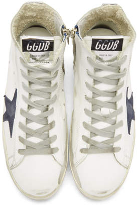 Golden Goose White and Navy Francy High-Top Sneakers