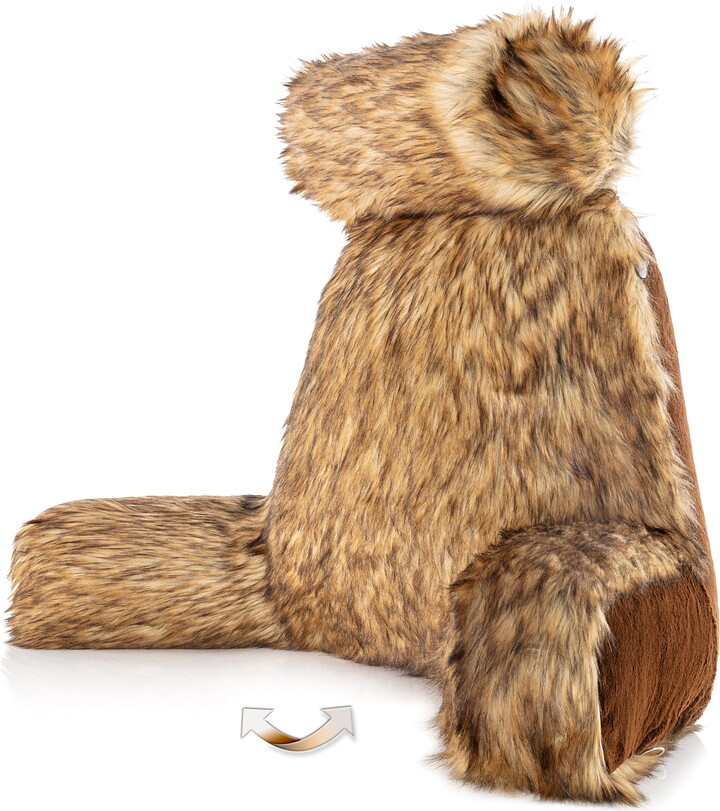 Husband Pillow XXL Limited Baby Brown Bear Fabulous Faux Fur Backrest, Two-tone Reversible Double Sided Reading & Bed Rest Pillow with Arms