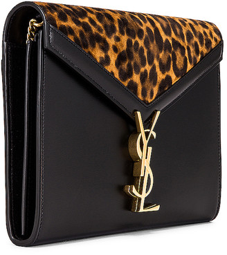 Saint Laurent Leopard Chain Wallet Bag in Manto Naturale & Black | FWRD
