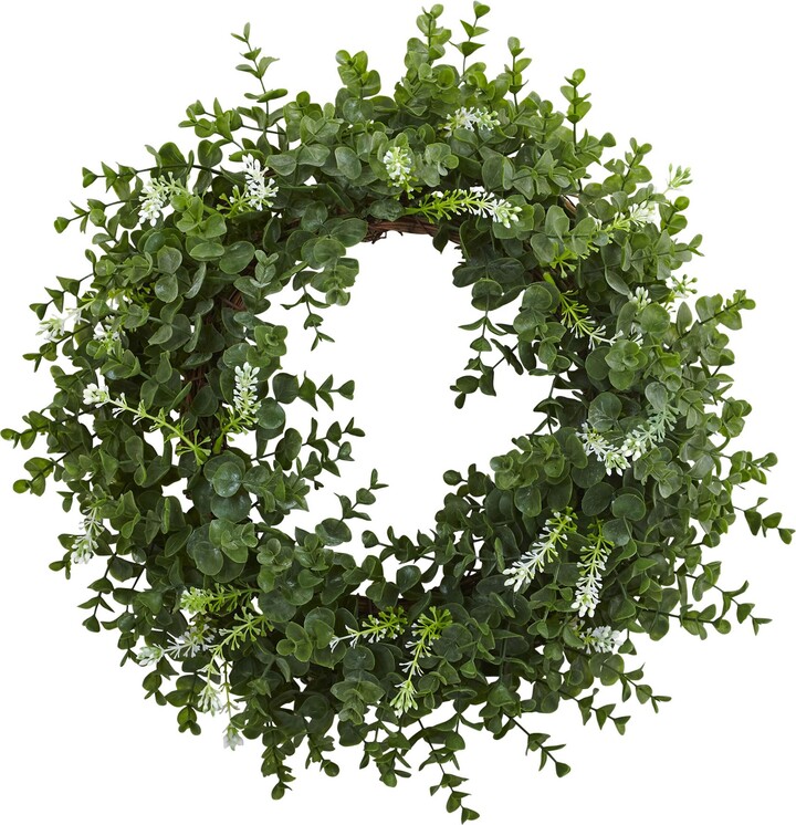 18" Eucalyptus Double Ring Wreath by Nearly Nat ural