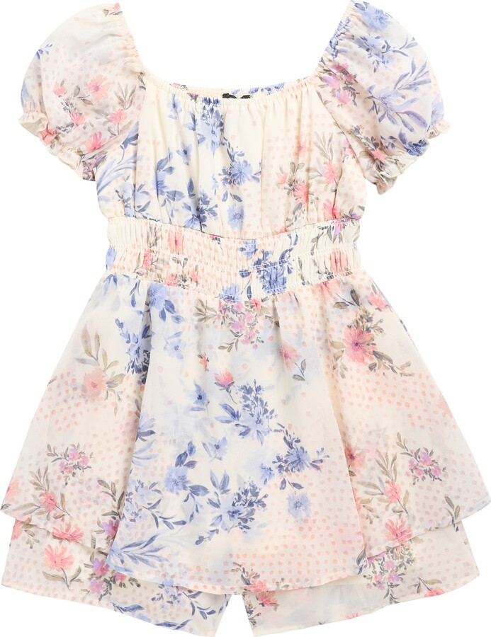 Zunie Kids' Floral Puff Sleeve Romper