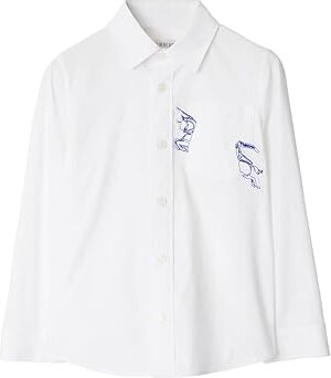 Burberry Children Owen EKD Long Sleeve Shirt (Little Kid/Big Kid) Boy's Clothing White : 4 Years, Cotton/Elastane