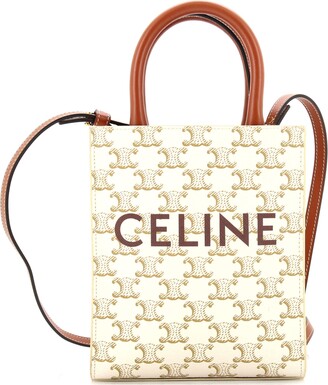 Celine Cabas Vertical Tote Small, White and Black Canvas with Tan Leather  Trim, Preowned no Dustbag WA001