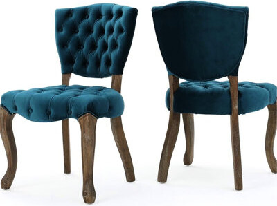 Kd Dining Chairs Of 2, Dark Teal Velvet Seat Cover, Wood Frame, Vintage Flair, Comfortable Sitting ( 2), Delicate-textured Velvet, Support, Inspired E