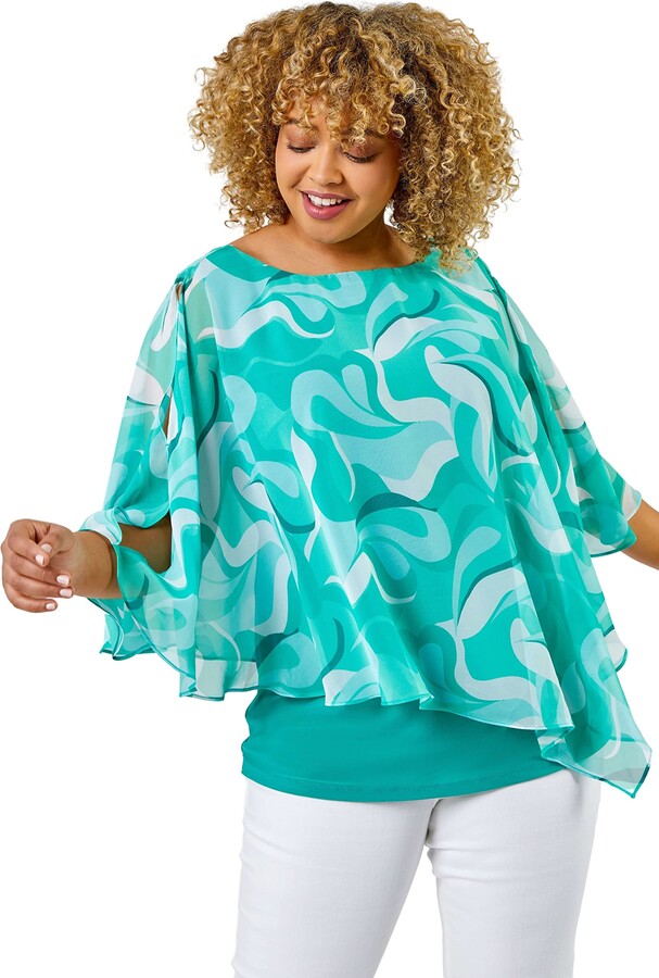 Roman Originals Women Curve Retro Swirl Chiffon Overlay Top