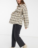 Thumbnail for your product : Mama Licious Mamalicious Maternity checked shacket with tie detail