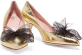Thumbnail for your product : RED Valentino Point d'espirit-trimmed metallic leather pumps