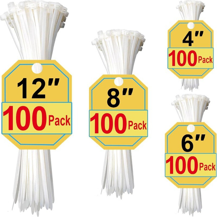 NONE 100pcs Zip Ties, White Zip Ties Assorted Sizes, White Cable Ties,Zipties Clear,UV Resistant Wire Ties,Plastic Ties,Clear Zip Tie
