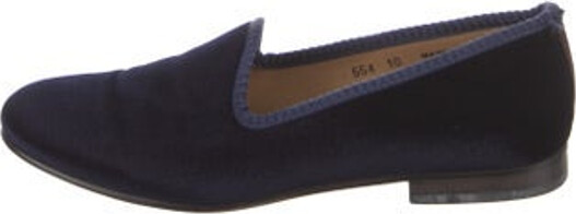 Del Toro Velvet Loafers Blue Grosgrain & Embroidered Accents Semi-Pointed Toes Includes Dust Bag