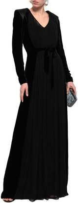 Alberta Ferretti Satin-trimmed Velvet And Silk-georgette Gown