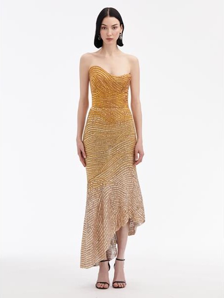 ODLR Ombré Crystal Embroidered Cocktail Dress