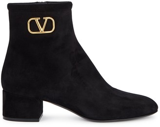 Valentino Garavani VLogo 45 Black Suede Ankle Boots