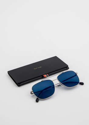 Paul Smith Matte Silver And Deep Navy 'Avery' Sunglasses