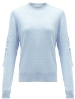 Thumbnail for your product : Barrie Embroidered-sleeve Cashmere Sweater - Light Blue