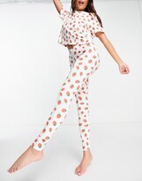 Thumbnail for your product : Monki Teddy cotton strawberry print pyjama set in white - WHITE