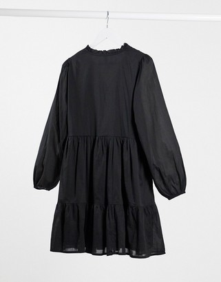 Y.A.S cotton smock dress with pintuck detail in black