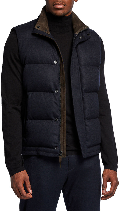 Vince Men's Quilted Puffer Vest w/ Suede Trim ShopStyle