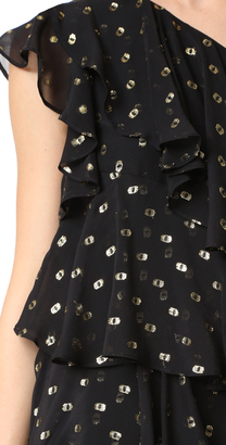 Cynthia Rowley Polka Dot One Shoulder Ruffle Dress