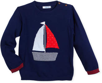 Mayoral Long-Sleeve Sailboat Sweater, Size 12-36 Months
