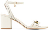 Thumbnail for your product : Tory Burch Marguerite Embellished Perforated Leather Sandals - Ivory