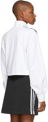 adidas White Smocked Cuff Cropped Half-Zip Sweatshirt