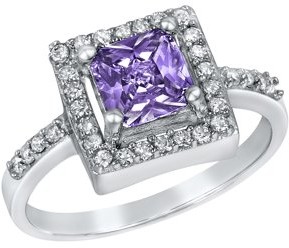 Coastal Jewelry Sterling Silver Purple Cushion-Cut Cubic Zirconia Halo Ring