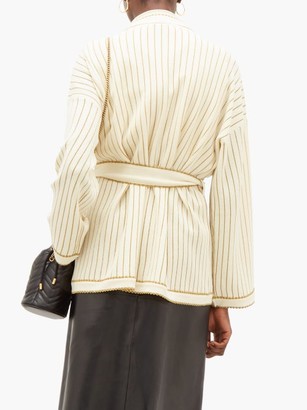 Gucci Lurex-striped Wool-blend Belted Cardigan - Ivory