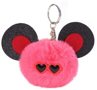 Youngate Handmade Mini Mouse Head Shape Plush Ball Animals Keychain Car Ornament