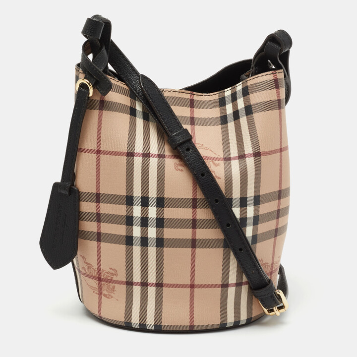 Burberry Bucket Beige Haymarket Check Coated Canvas and Leather Bucket Bag  - ShopStyle