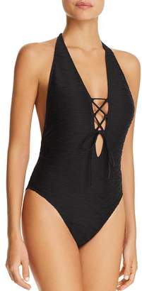 Milly Lace Front Halter One Piece Swimsuit