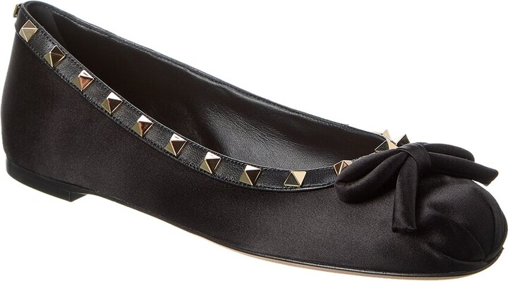 Valentino Rockstud Satin & Leather Ballerina Flat