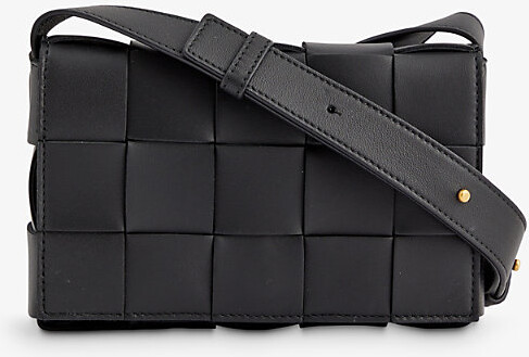 Bottega Veneta Womens Black-gold Cassette Leather Cross-body bag - ShopStyle