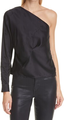 one shoulder black blouse
