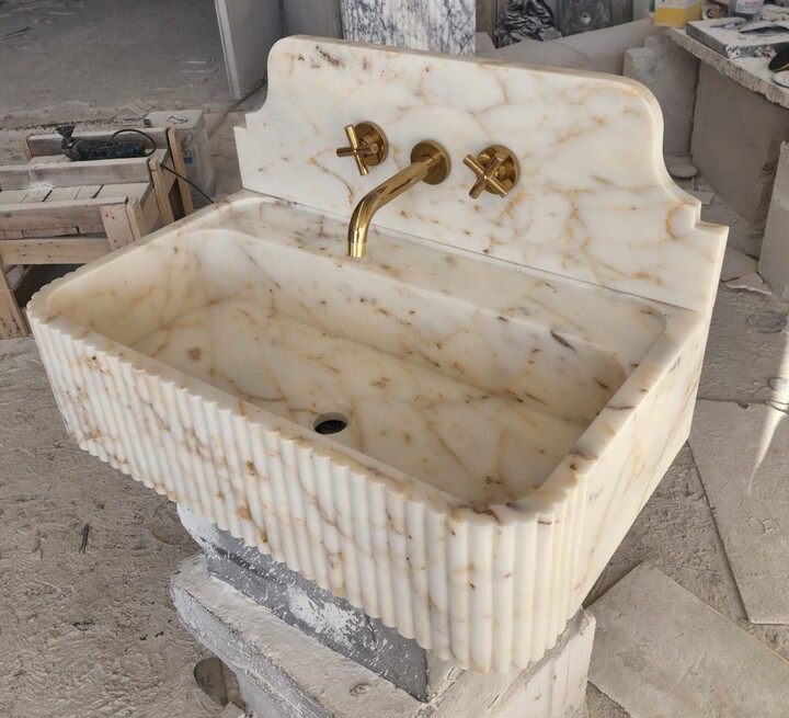 Handmade Calacatta Viola Marble Sink With Backsplash
