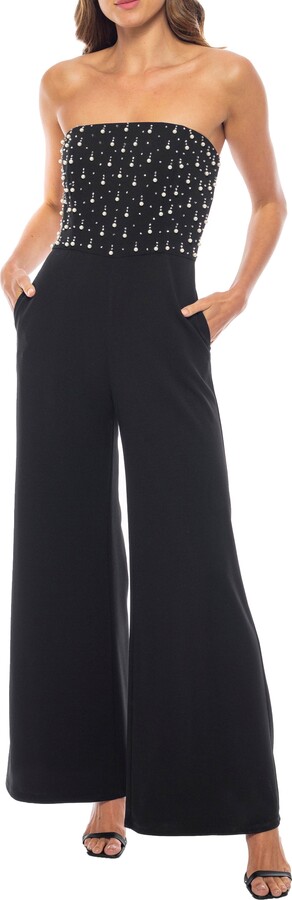 Marina Beaded Faux Pearl Scuba Crepe Jumpsuit