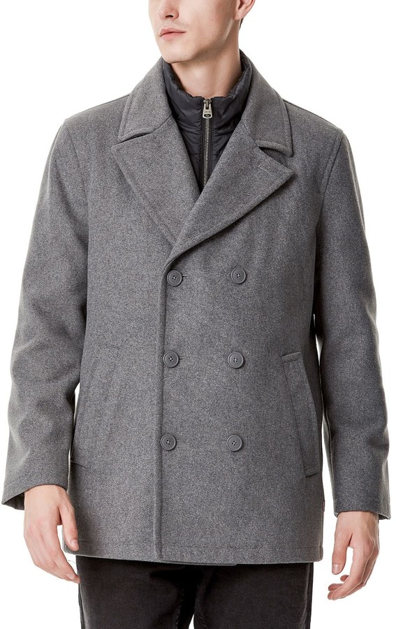 Levi's Men's WoolBlend DoubleBreasted Peacoat with Puffer Bib ShopStyle Clothes and Shoes