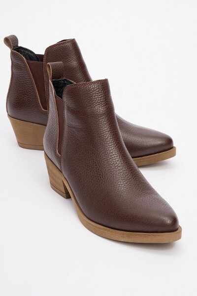 Forever & Always Shoes Dovena-BrownLeatherBlockHeelAnkleBoot(Women)brown9Forever&AlwaysShoes