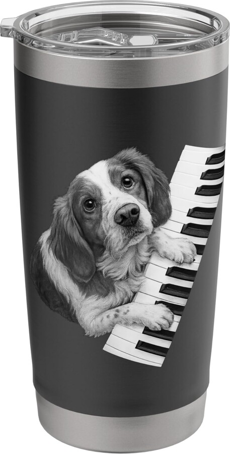 Funny Brittany Rock Music Dog Designs Brittany Spaniel Playing Piano Pianist Dog Lover Stainless Steel Insulated Tumbler