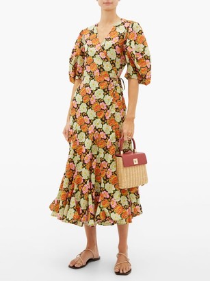 Rhode Resort Fiona Floral-print Cotton Wrap Dress - Brown Print