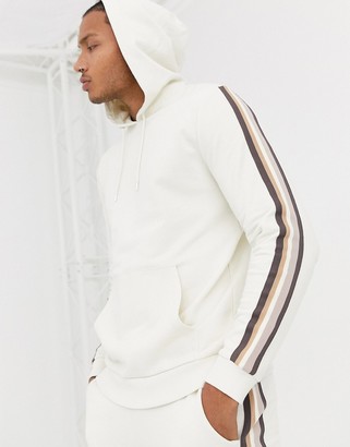 ASOS DESIGN tracksuit with hoodie and side stripe in beige
