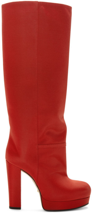 red gucci over the knee boots