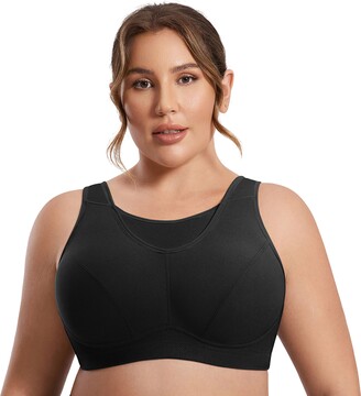 SYROKAN Women's Plus Size High Impact No-Bounce Full Coverage Wire Free Sports  Bra Black - A266 42C - ShopStyle