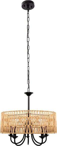 DORESshop5-LightModernFarmhouseBrownRoundRattanPendantRattanDrumChandelierwithWovenRattanShadeforDiningRoom