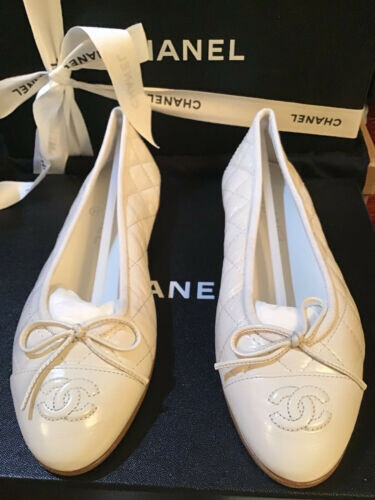 Authentic chanel white quilted caviar flats 37