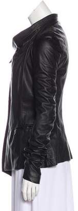Rick Owens Rib Knit-Trimmed Leather Jacket